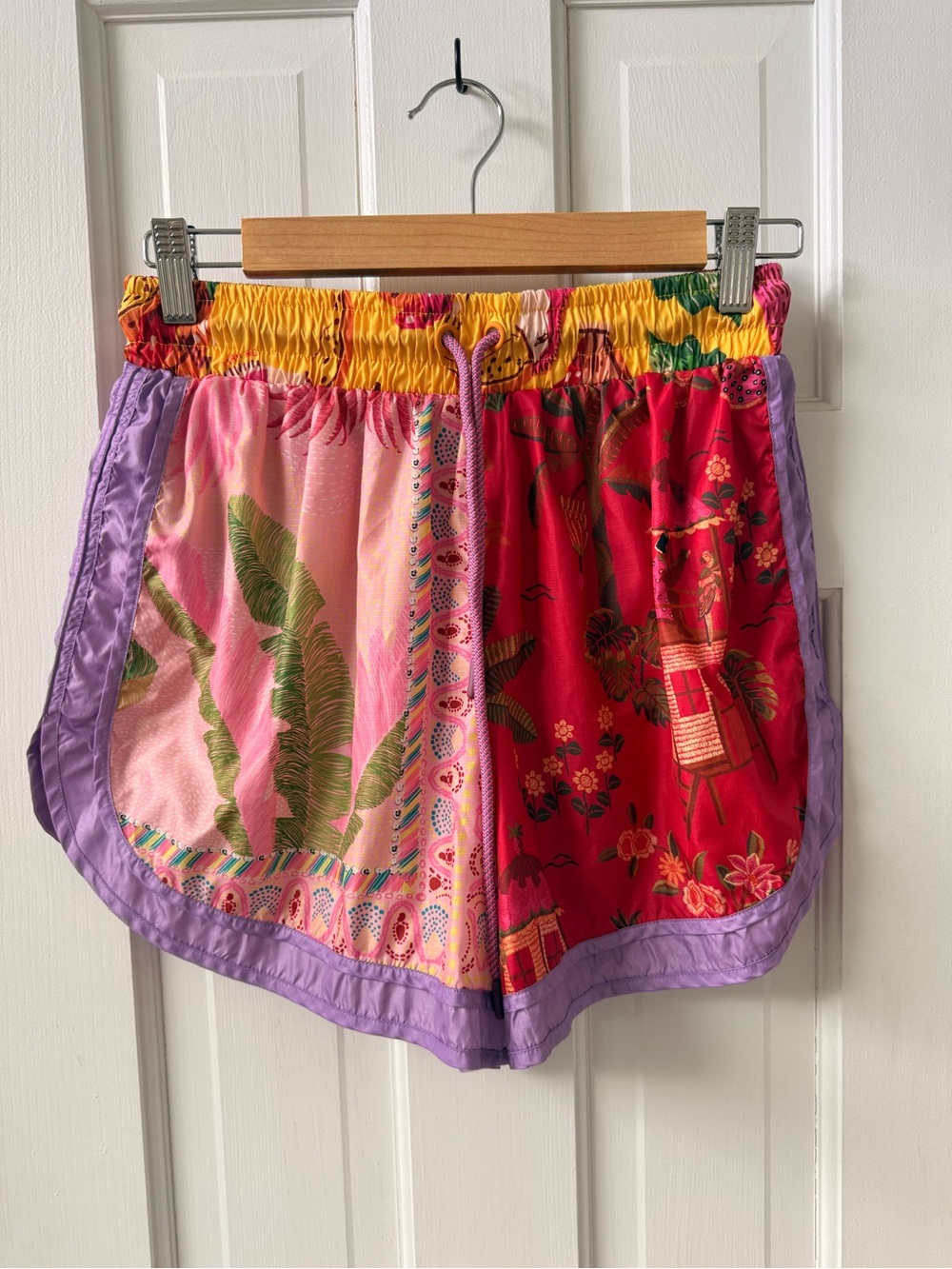 Farm Rio Women's Tropical Patchwork Elastic-Waist Shorts - Pink & Red